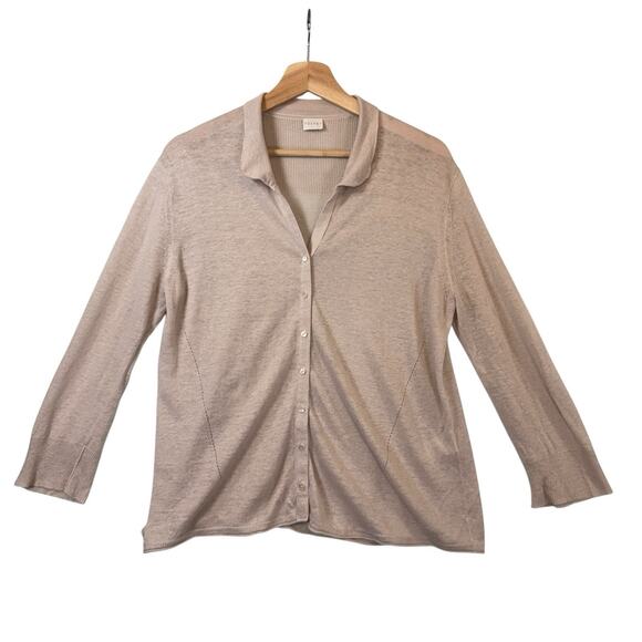 POETRY 100% Linen Button Front Cardigan Womens Top SIZE 12 Tan Neutral Classic - Picture 1 of 9